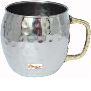 NEW Handicraft Stainless‎ Steel Mug 16oz Brass Handle Parijat
